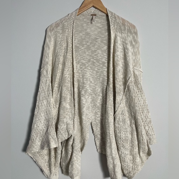 Free People | Oversized Boho Neutral Oatmeal Cardigan Sweater Asymmetrical Hem - Picture 1 of 7